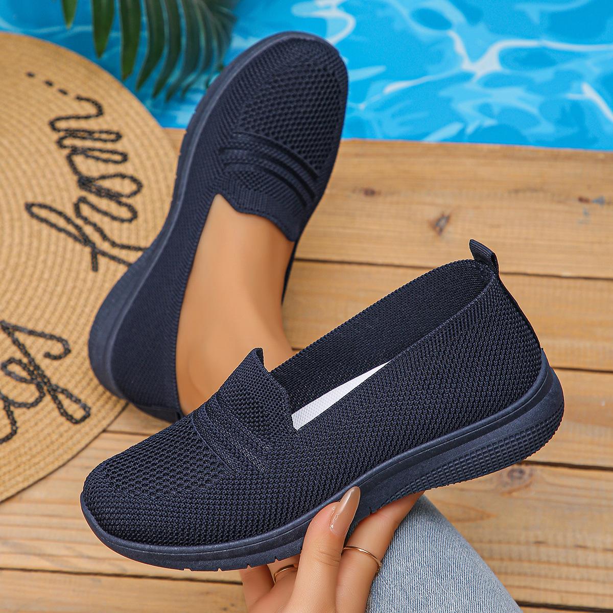 

2025 old Beijing autumn and winter new women s sports shoes flying woven shoes breathable casual shoes flat shoes women 41 Темно-синій