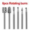 6Pieces Carbides Rotary Burr Set Die Grinder Bit 3mm Shank Grinder Drill Rotary Burrs Cutting Burs Metal Polishing