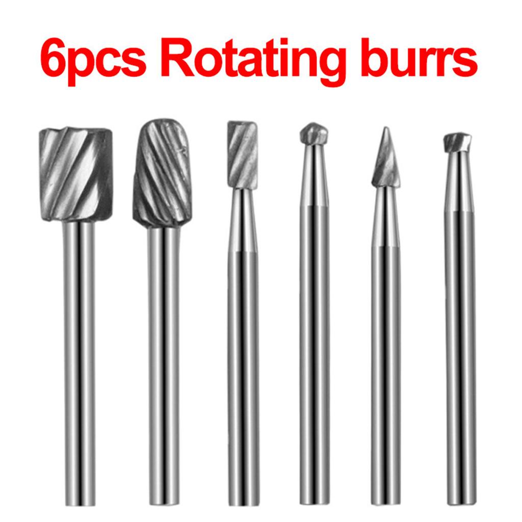 6Pieces Carbides Rotary Burr Set Die Grinder Bit 3mm Shank Grinder Drill Rotary Burrs Cutting Burs Metal Polishing