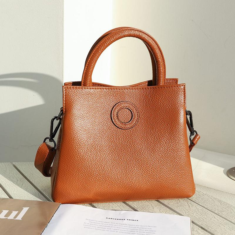 High-quality Real Cowhide Lychee Pattern Bucket Bag OEM Large-capacity Portable Messenger Women's Bag