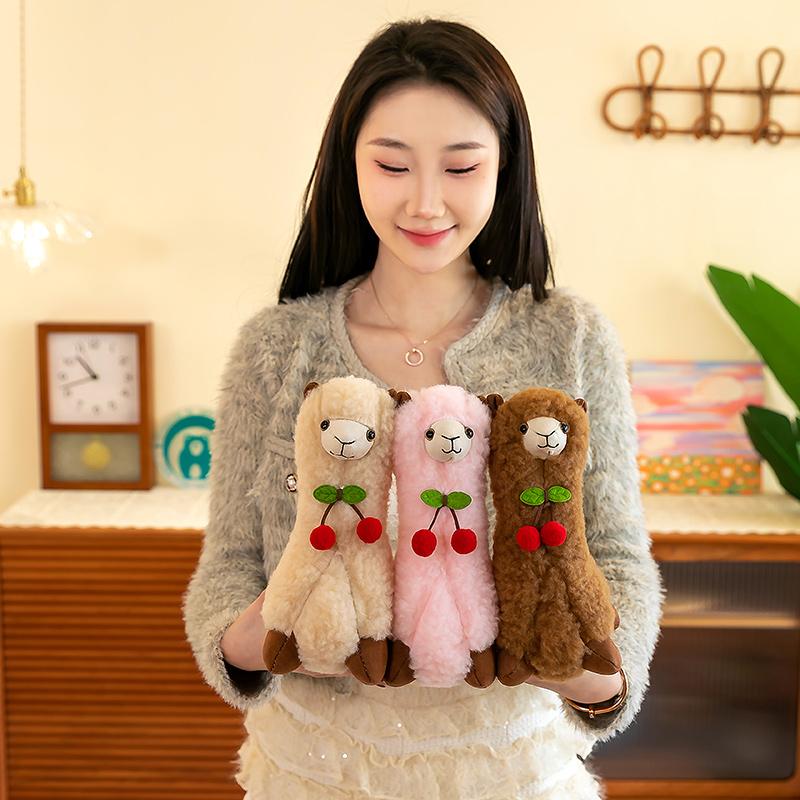 Cute Alpaca Cherry Plush Toy Cartoon Stuffed Animal Soft Flffly Doll Sofa Pillow for Girls Holiday Birthday Gift Room Decor