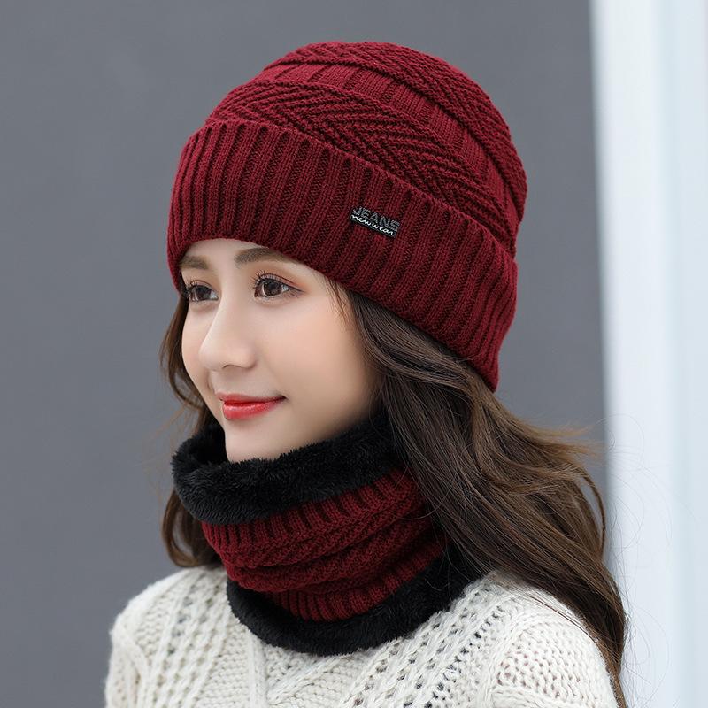 Balaclava Women's Knitted Hat Scarf Caps Neck Warmer Winter Hats For Men Women Skullies Beanies Warm Fleece Cap 6 Colors