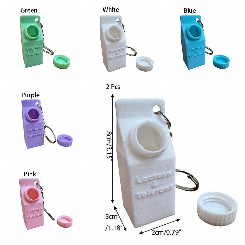 2 Pcs Cartoon Mini Milk Pill Container Cute Keychain Backpack Ornament Storage Box