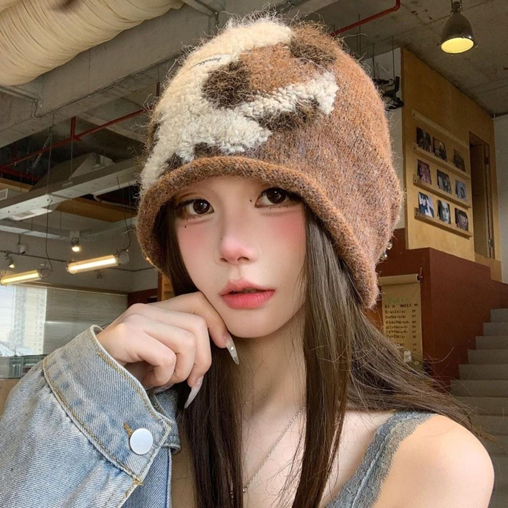 Jacquard Slouchy Beanie Hat Ear Protection Earflap Hat Vintage Knitted Beanie Hat Japanese Style