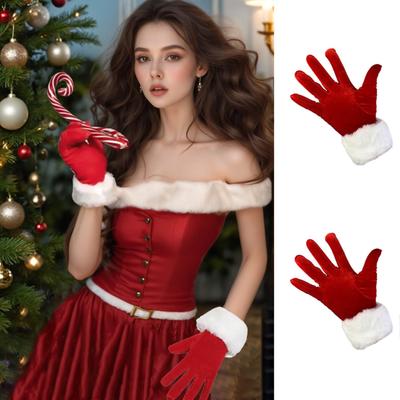Rukavice Santa Clause Bílá kožešina Maškarní párty Krátké Červené Santa Rukavice s celými prsty Vánoční Slavnostní Kostýmní Doplňky Palčáky