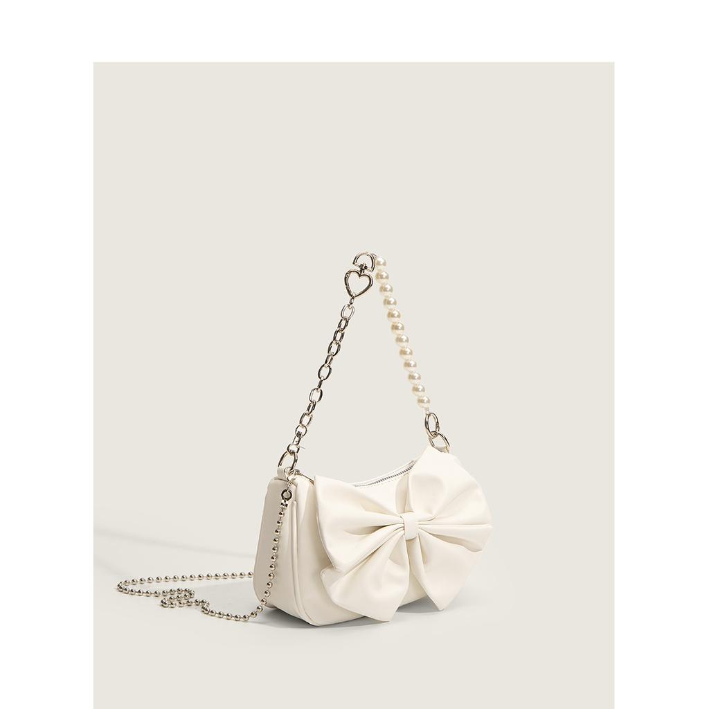 Latest Design Niche High-end Bow Underarm Bag Pleated Beaded Shoulder Bag Autumn and Winter High Quality Women's Bag