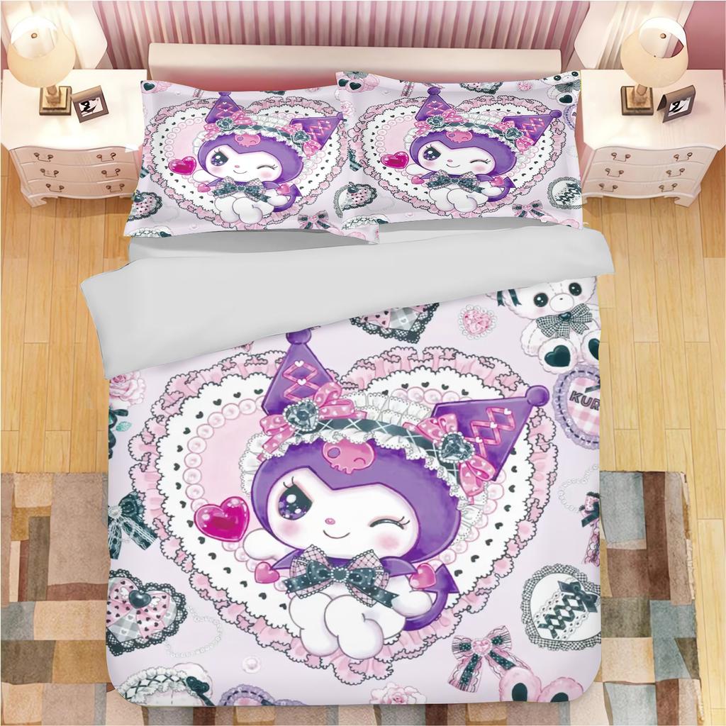 Sanrio Series Kuromi Duvet Bedding Set for Children King Size Luxury Cover 100% Polyester 3-Piece Christmas Gifts Home Decor