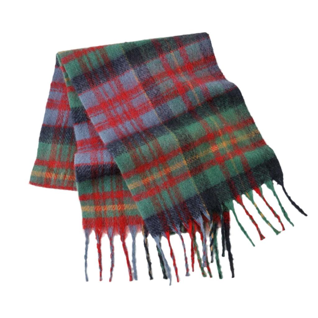 Mohair rainbow plaid fringed scarf women's thickened warm wool lengthened scarf