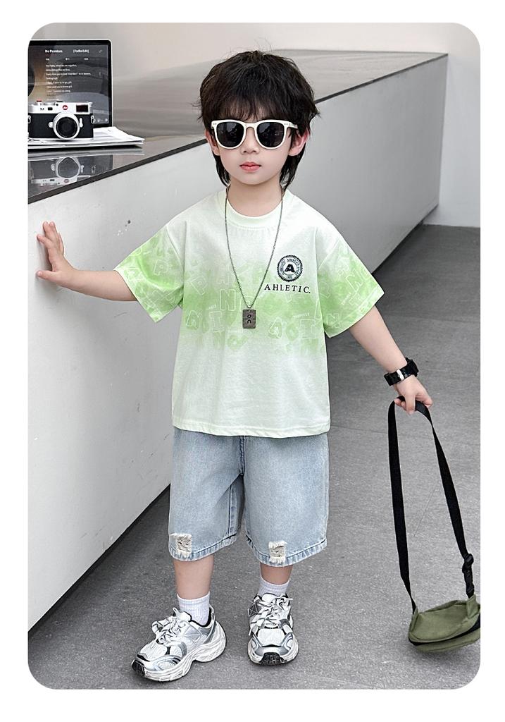 Boys' Loose Short Sleeved Summer Outfit Children's Set 2026 New Style Baby Korean Style Handsome Ripped Jeans Two-piece Set
