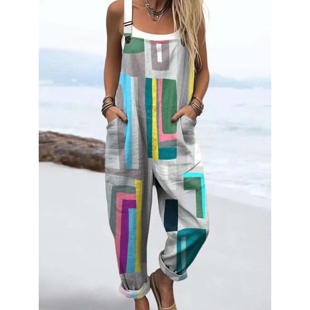 VIONA Damen Ärmelloser Jumpsuit Sommer Boho Floral Weites Bein Lange Hose Strampler Damen Träger Große Größen Freizeit Locker Latzhose