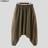 INCERUN Men Elastic Waist Casual Long Drop-crotch Pants Side Rivet Trousers