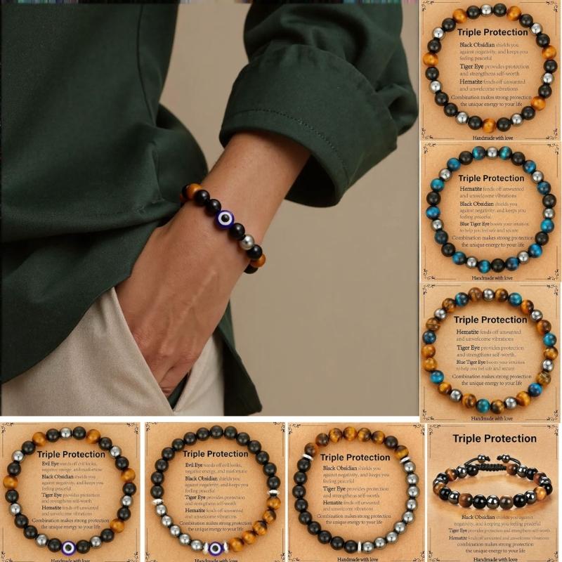 Natürliches Obsidian Tigerauge Magnetisches Stretch-Armband Verstellbares Handgefertigtes Perlen-Armband Für Wellness