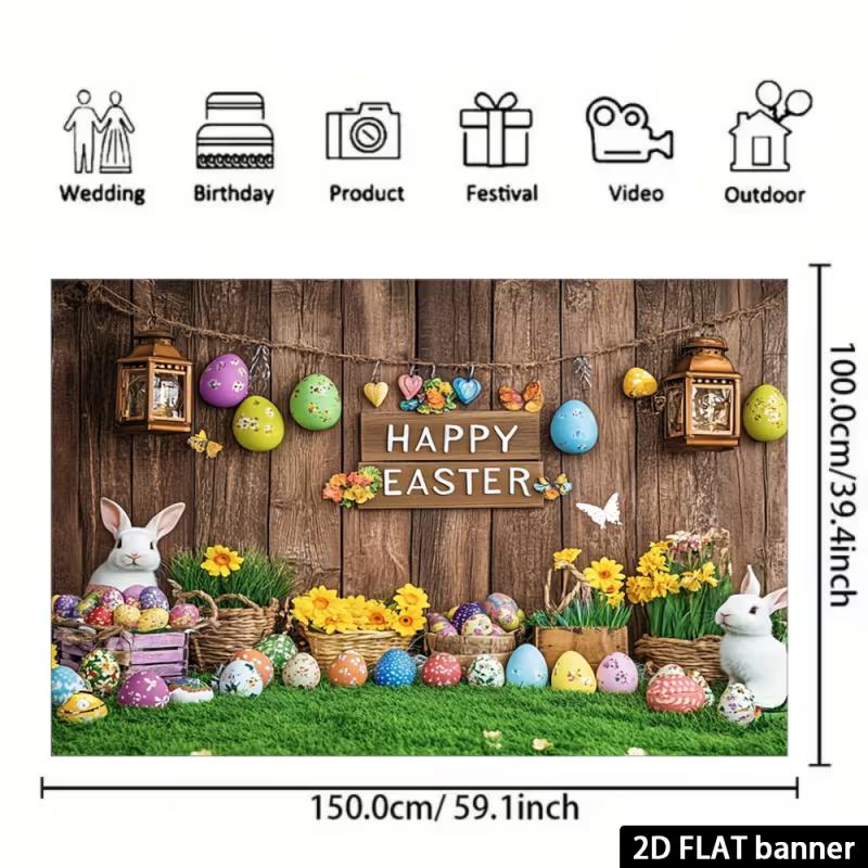 2D rustikales Frohe Ostern Banner - Holz Wand Hase Eier Kulisse für Osterfeier Fotografie
