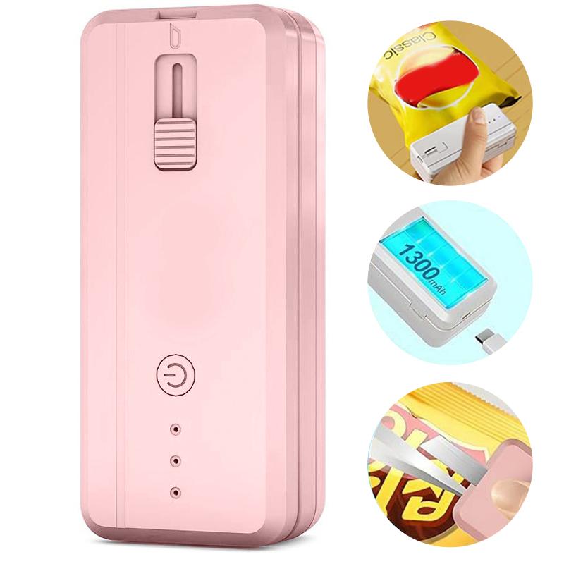 

Мини-запайщик и резак для пакетов, перезаряжаемый 1300 мАч запайщик пакетов с чипсами, термозапайка, 3 режима нагрева, расширенная нагревательная полоса розовый