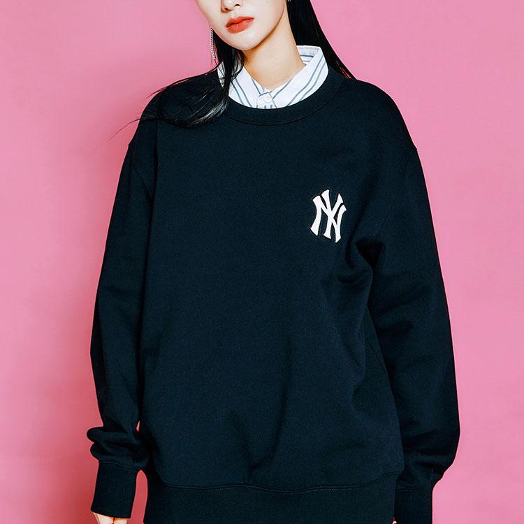 MLB New York Yankees Logo Print Crewneck Sweatshirt Unisex Sweatshirt Black 3AMTM0121-50BKS