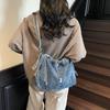 Vintage Denim Schultertasche Damen Kordelzug Bucket Bag Pendler Crossbody Bag