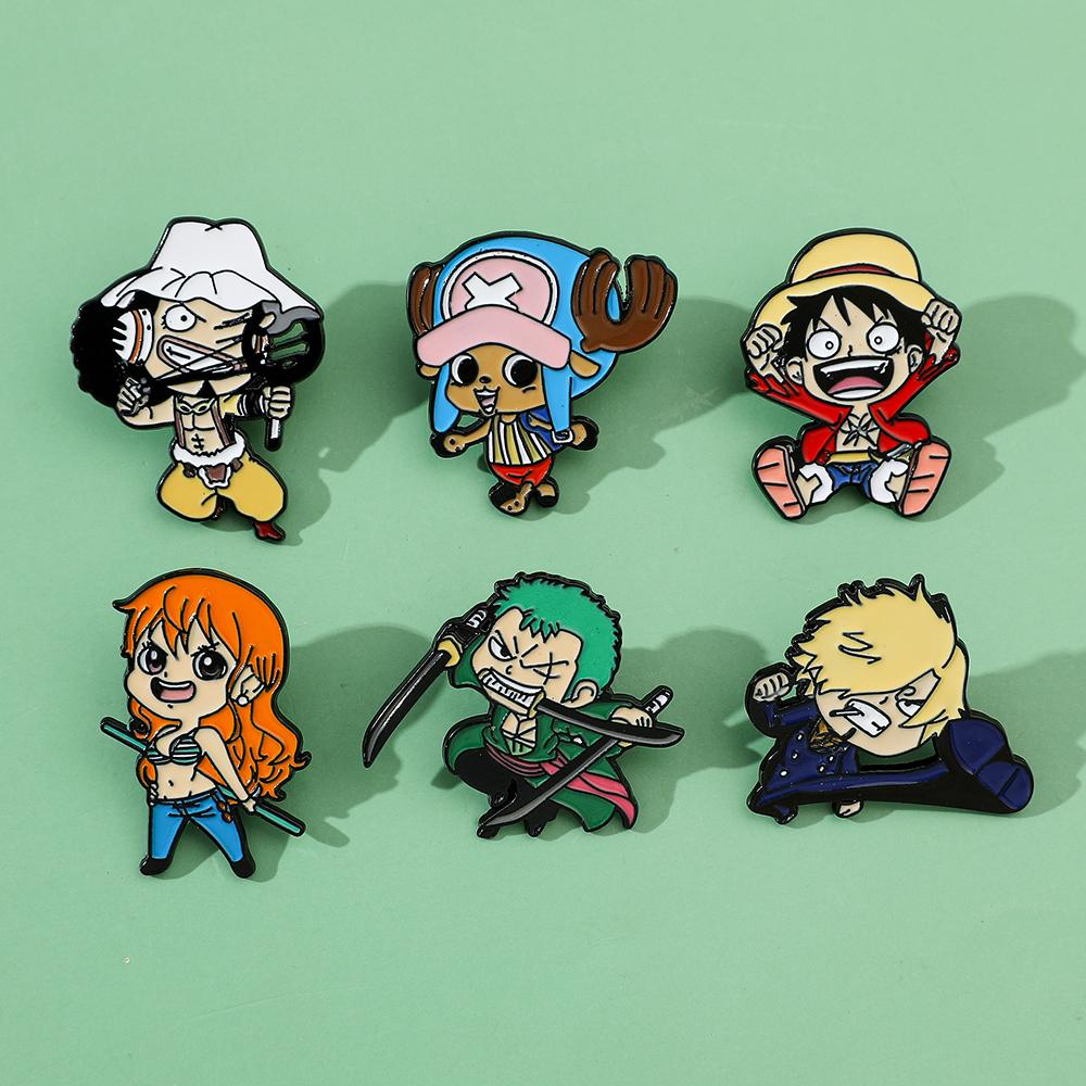 6 Pcs Fashion Cartoon Anime Brooch Funny Monkey D. Luffy Enamel Pin Metal Badge Jewelry Clothing Backpack Accessories Gift