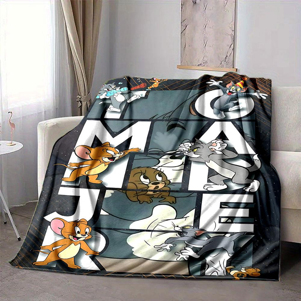 1pc Tom Jerry Flannel Throw Blanket Lightweight Soft Warm All Season Blanket for Sofa, Bed, Travel,L1028038