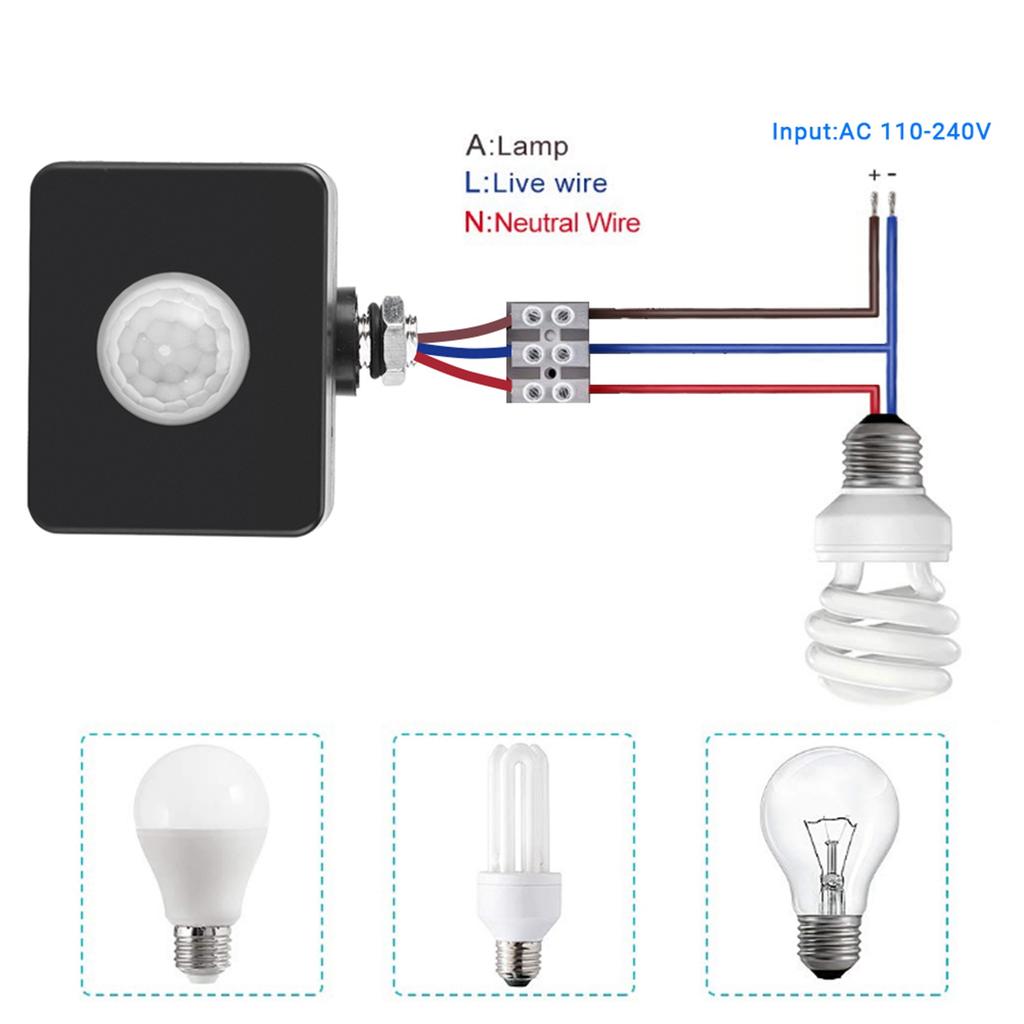 Black PIR Switch Infrared Motion Lighting Sensor Detector Wall Pavement Switch Outdoor