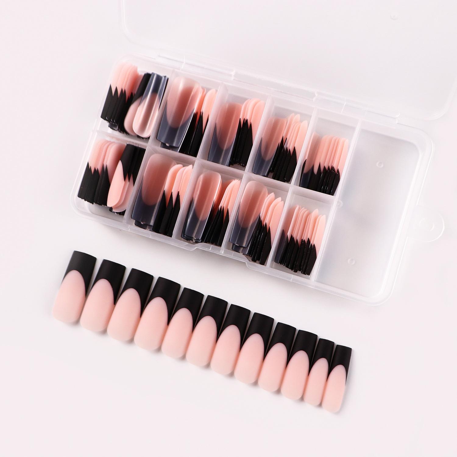 

120 шт. в коробке, накладные ногти, французские типсы, глянцевый матовый, черный, белый, средний гроб, носимые с полным покрытием, накладные ногти оптом