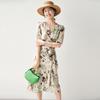[Mint Manbo] Spring/Summer V-neck Printed Lace for Skinny Silk Dress, Mulberry Silk Style Long Dress for Women