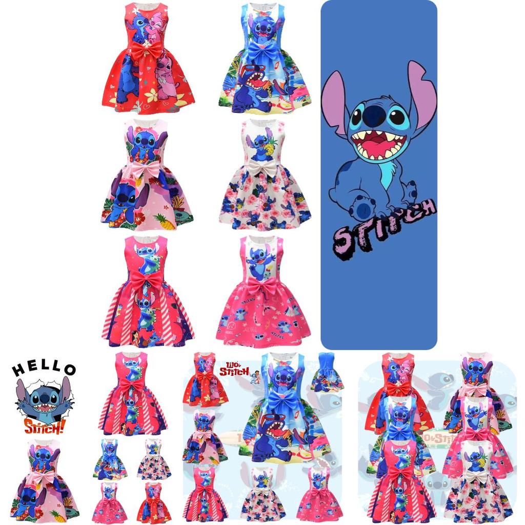 2023 New Arrival Starry Baby Lilo And Stitch Girls Dress, Cartoon Style, A-line Skirt