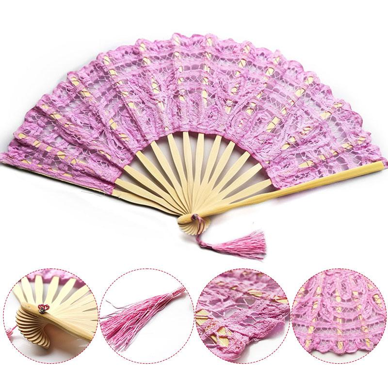 Retro Lace Fan Dance Women Performance Photography Photo Props 27cm Court Vintage Bamboo Folding Hand Fan Chinese Dance Fan