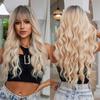 Platinum 613 Blonde Wig Long Wavy Synthetic Wig with Bangs Curly Mixed Golden for Women Cosplay Party Daily Use Heat Resistant