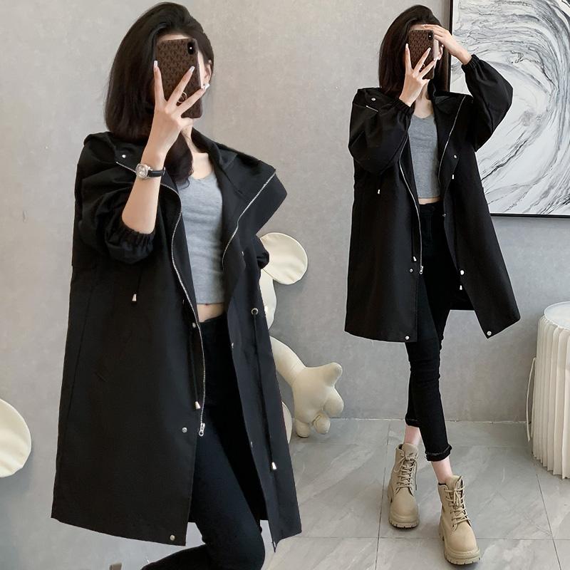 Autumn Ladies' Loose Windbreaker Coat Long Hooded Jacket