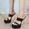 MCLUBGIRL  Summer Wear Crystal Cool Slippers Thick-soled Waterproof Table Transparent Word With High-heeled Sandals LFD-3640-5