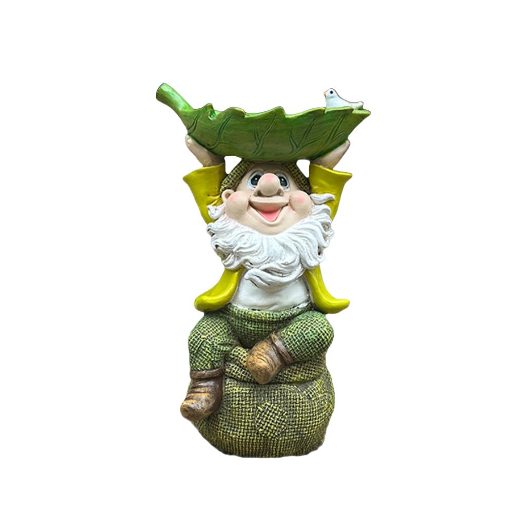 Dwarf Garden Sculpture Statue Multi functional Home Decoration Ornament Creative Bird Food Plate Green Plant Flower Pot