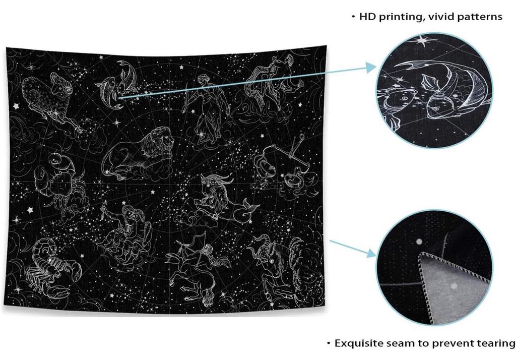 Constellation Stars Tapestry Wall Hanging, Black And White Tapestry, Aesthetic Wall Tapestry For Bedroom Living Room Dorm Black