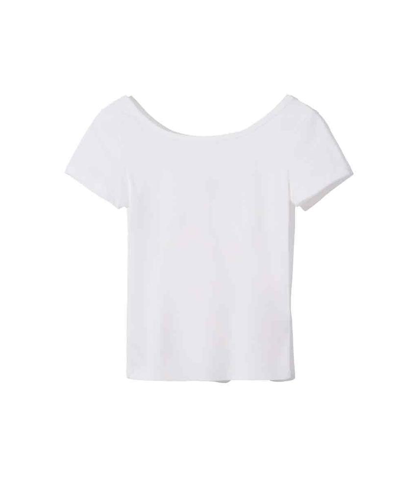 Lense Back Point Boat Neck Half Tee White