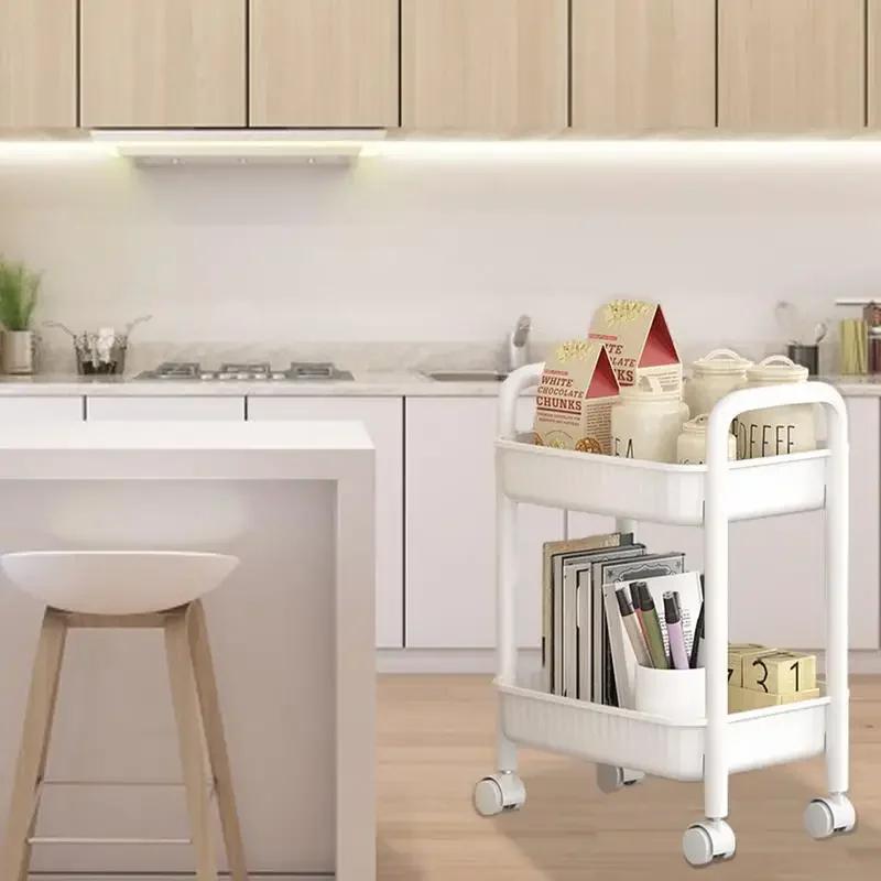 2-stöckiger rollender Küchenwagen Anti-Rutsch Servierwagen Wasserdicht Multifunktionaler Aufbewahrungs-Organizer Regalwagen Küche Badezimmer