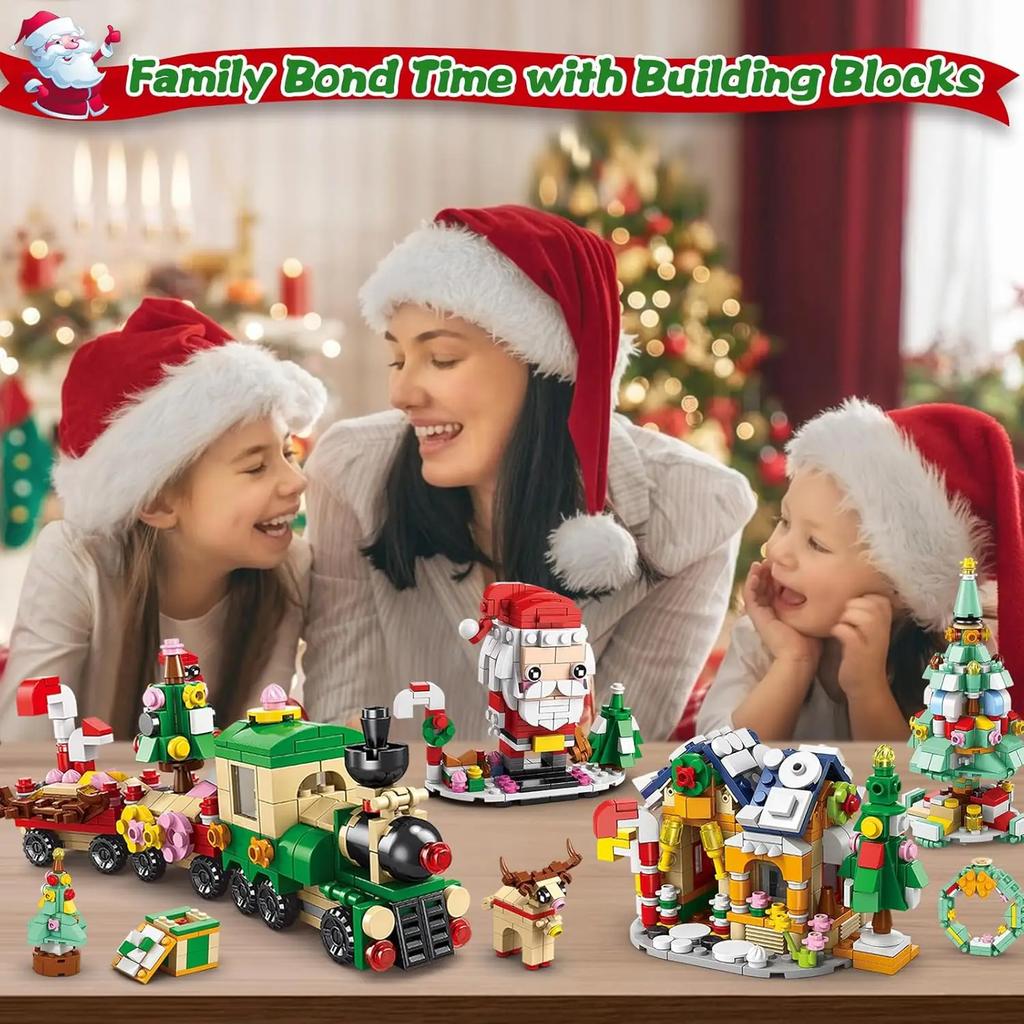 TOYLINX DIY Toys Christmas Series Building Block Education Set Kids with Multiple Christmas Elements for Holiday Decorations
