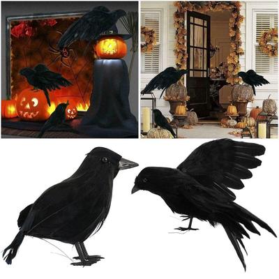 House Decor Handmade Model Lifelike Black Bird Halloween Ornament Artificial Crows Feathered Raven