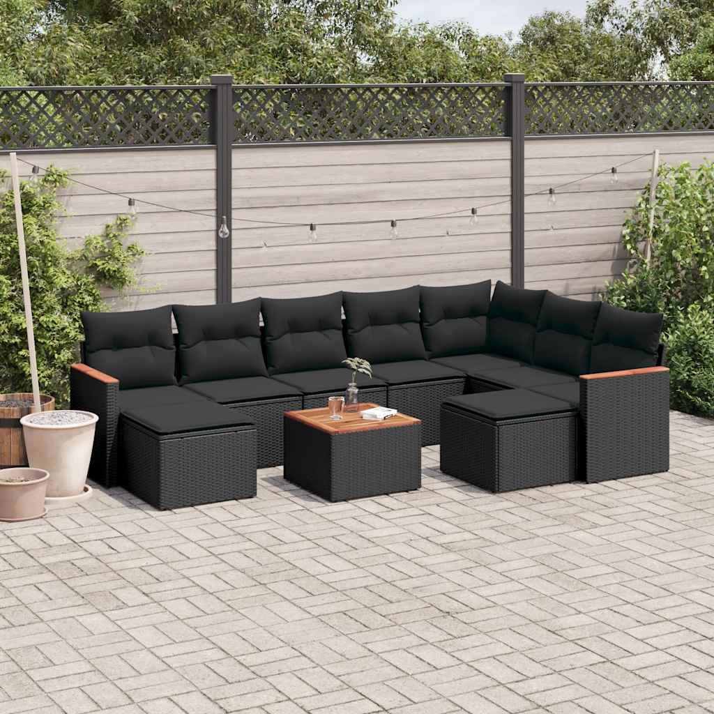 Vidaxl 10-Cz. Zestaw Wypoczynkowy Do Ogrodu, Poduszki Czarny Rattan Pe