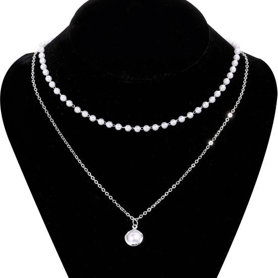 Pearl Necklace Double-layer Simple Alloy Female Clavicle Chain for Party