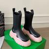 Fashion 2025 New Chelsea Boots Women/man Couple Models Platform Mid Boots Round Toe Slip On Rain Boots Leather Fashion Large Size Shoes