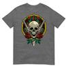 Skull Face With Roses 80s 90s Rock Music Guns And Skull Tshirt