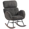 Upholstered Rocking Chair with Adjustable Headrest, Velour in Raindrop Look, Frame Made of Rubberwood, Dark Gray