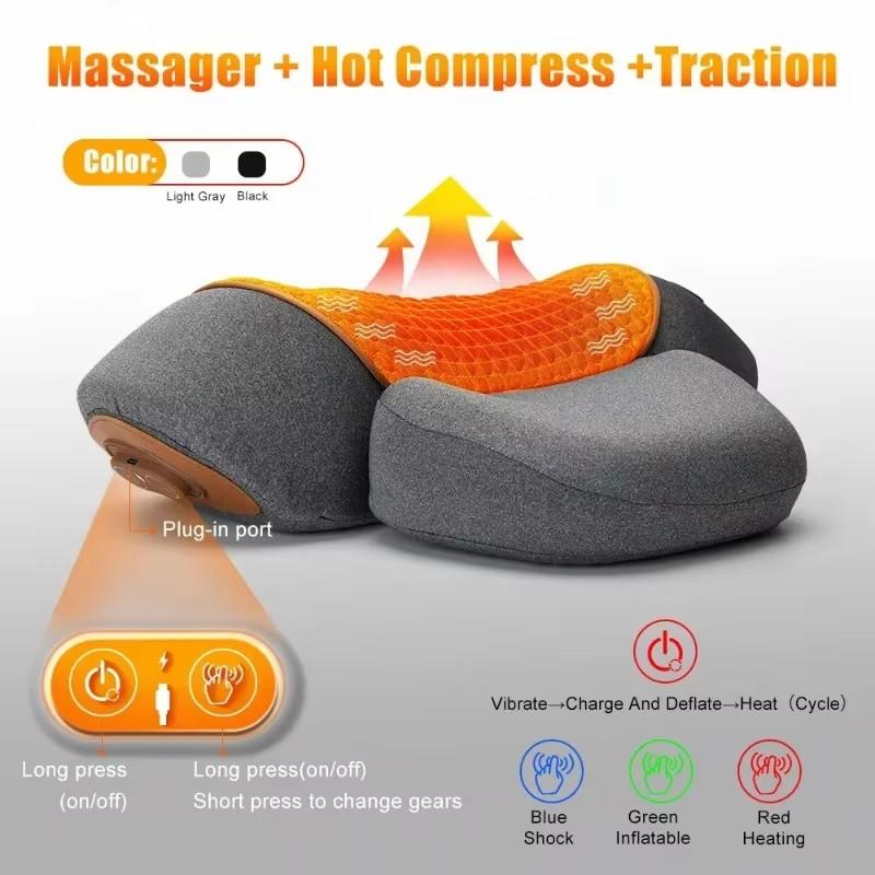 

Electric Neck Massager Pillow Cervical Stretcher Heating Vibration Massage Back Traction Orthopedic Sleeping Pillows Support Three function massager сірий