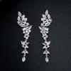 ZAKOL Exquisite White Gold Color Leaf Long Dangle Earrings for Women Fashion Cubic Zironia Bridal Earring Wedding Jewelry