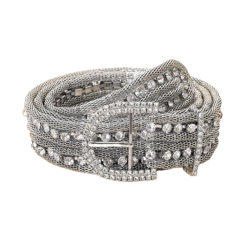 

Casual Rhinestone Belt Adult Temperament Metallic Style Waist Belt Western Cowgirl Cowboy Fashion Belt for Jeans Skirt чорний