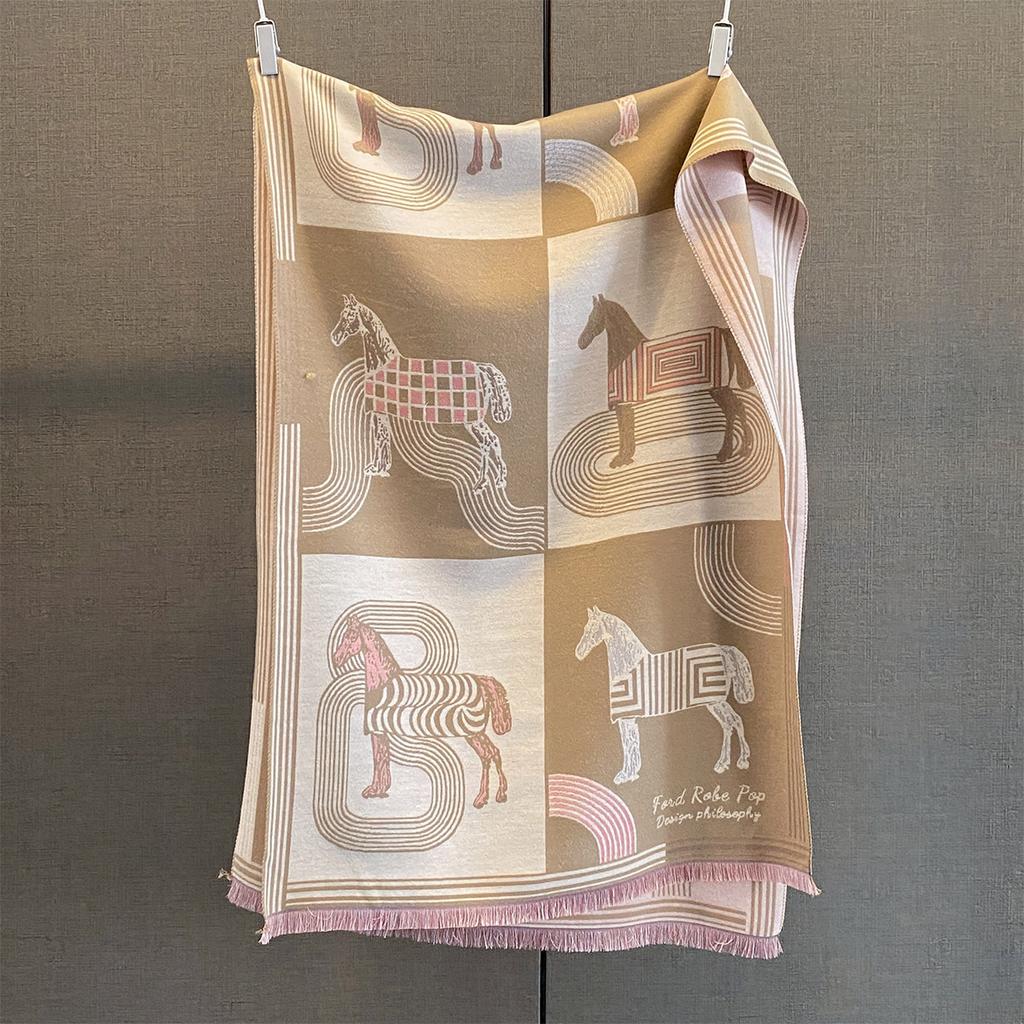 Women Soft Winter Cashmere Jacquard Scarf Fashion Horse Head Warm Shawl And Wrap Bandana Pashmina Female Scarves