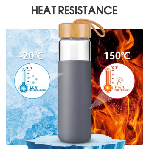 Yomious 20oz Borosilicate Glass Water Bottle with Silicone Sleeve, BPA-Free, Dishwasher Safe, Reusable Clear Glass Drinking Bottle with Leak-Proof Bam