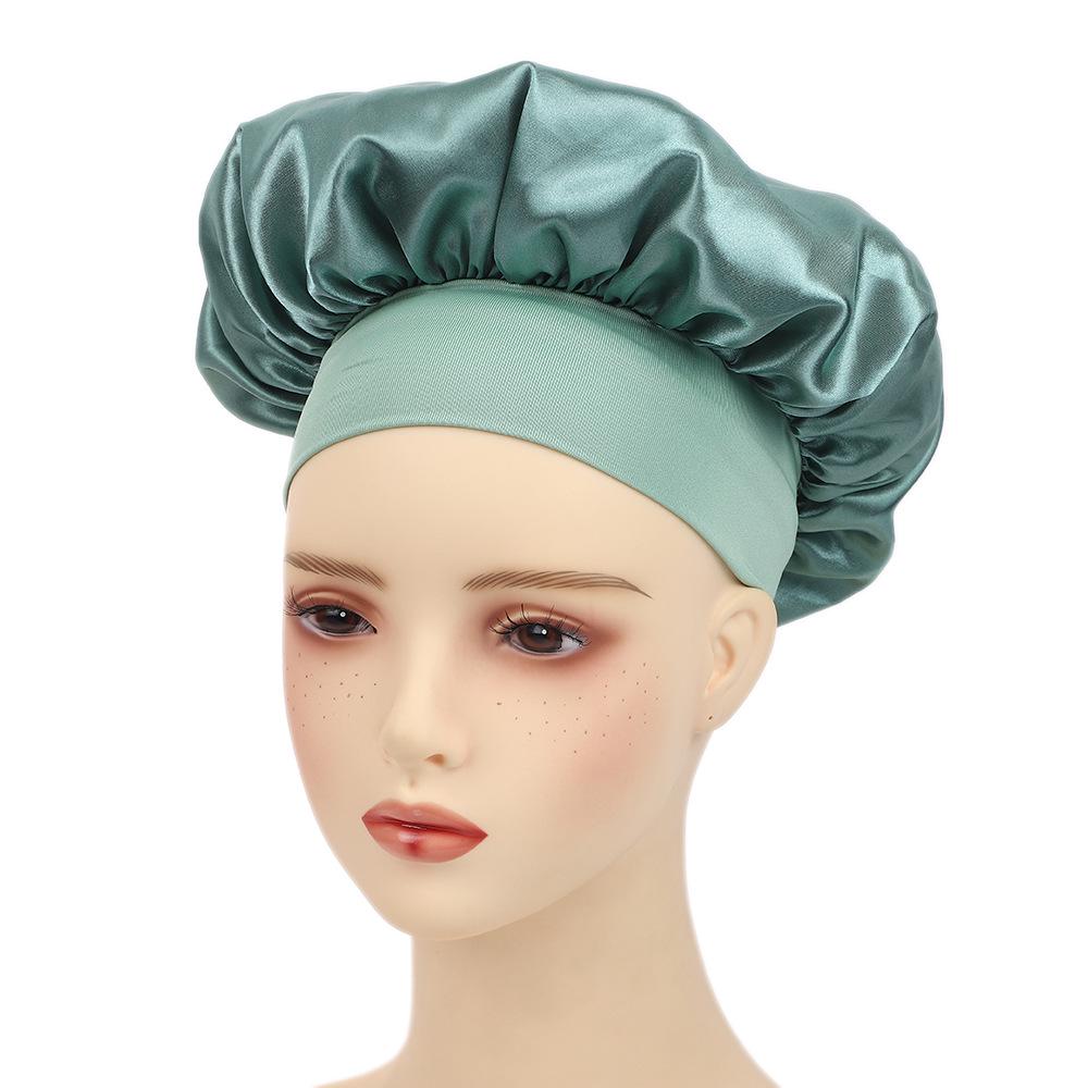 Wide Brim Satin Nightcap: Elastic Silk Hair Protection Scarf for Men & Women, Solid Color, Bath & Chemo Cap.