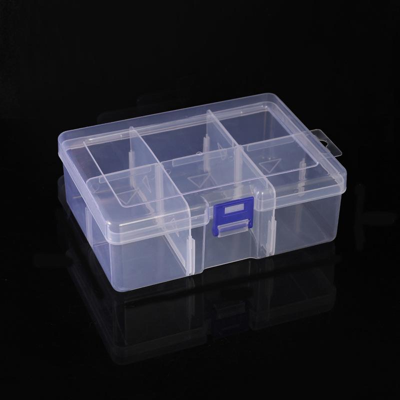 Fully Removable Large 6-Grid Transparent Plastic Storage Box, Hardware Tools, Jewelry Accessories, Glutinous Rice Paper Fishing Gear Thickened Box