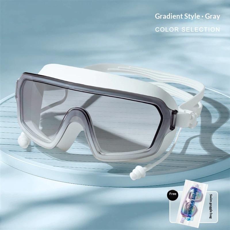 Large Frame Anti Fog Swim Goggles With Ear Plugs Panoramic Wide View Waterproof Swimming Glasses For Adults Pool Beach Water Spo