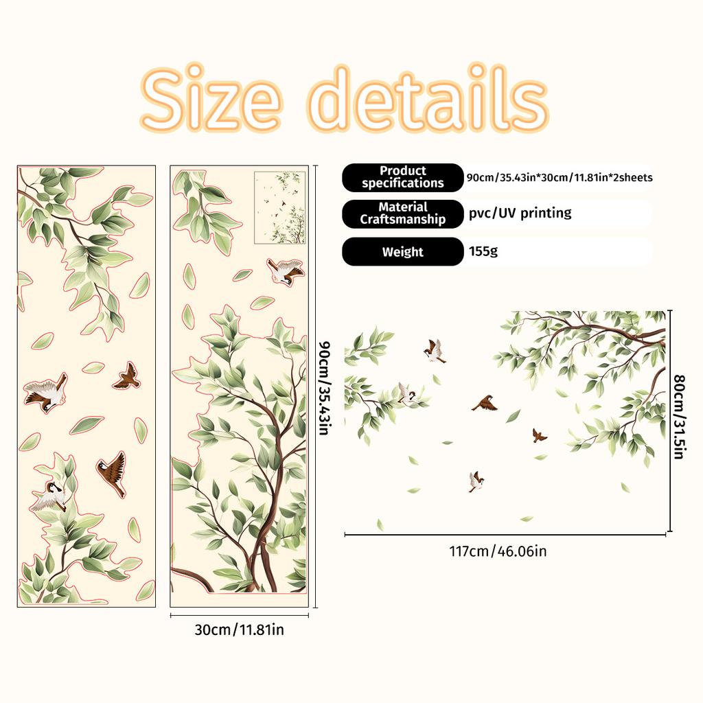 Green Plant Leaves Wall Stickers Living Room Bedroom TV Background Wall Home Decoration Wall Stickers